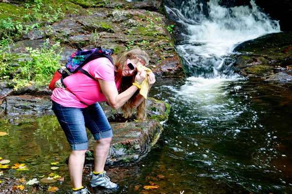 Karen dipped her rag into the cold water to refresh herself.